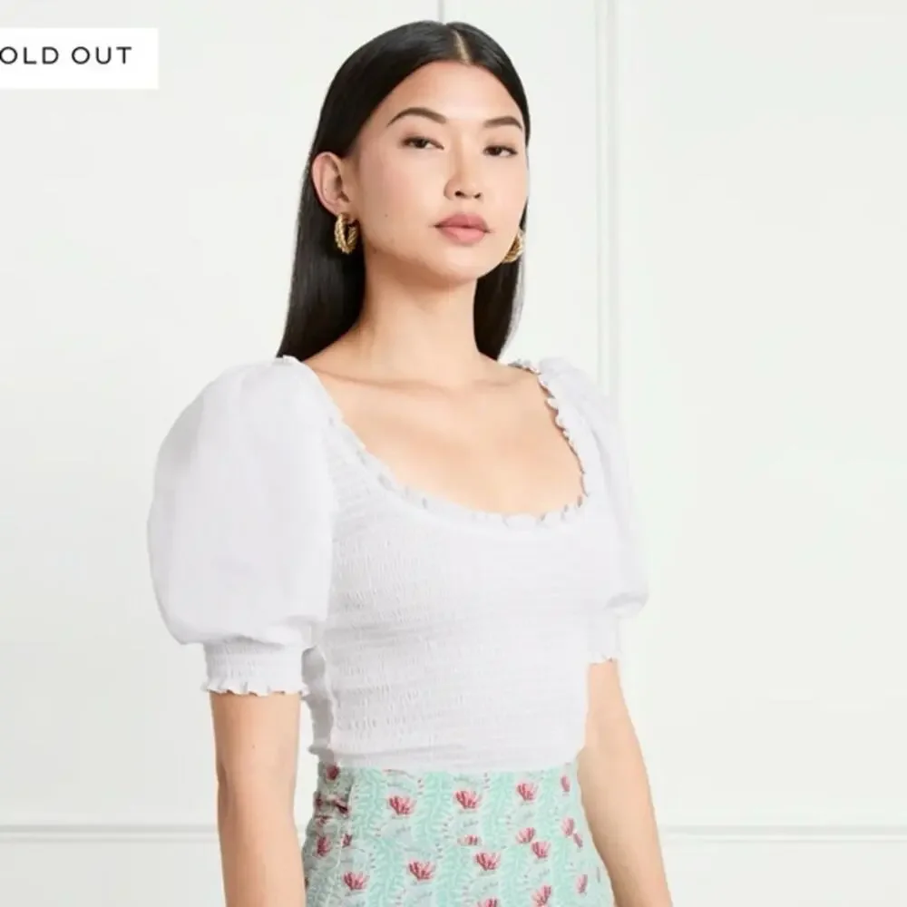NWT Hill House The Aiko Smocked Cropped  Cotton Nap Top in White size XXL